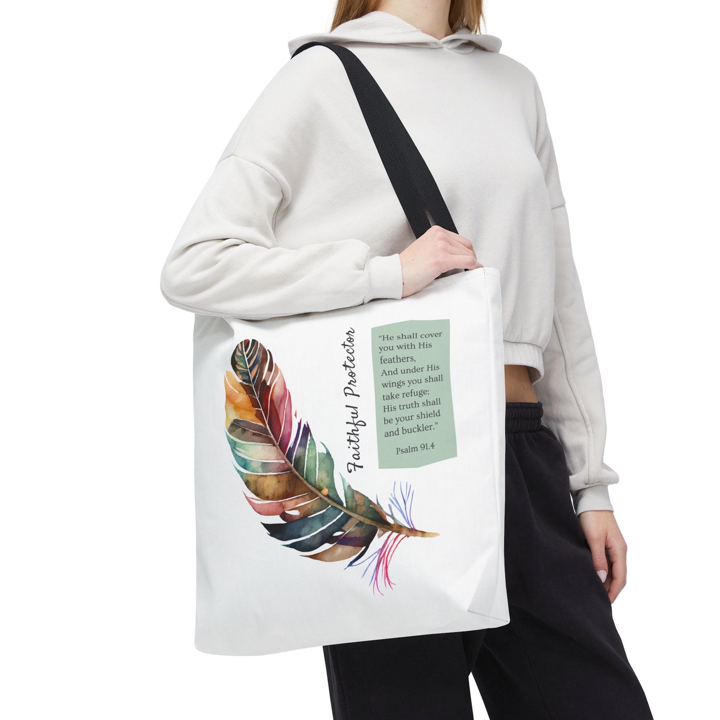 Christian Inspirational Tote Bag - 'Faithful Protector' (Psalm 91.4) - Style 1