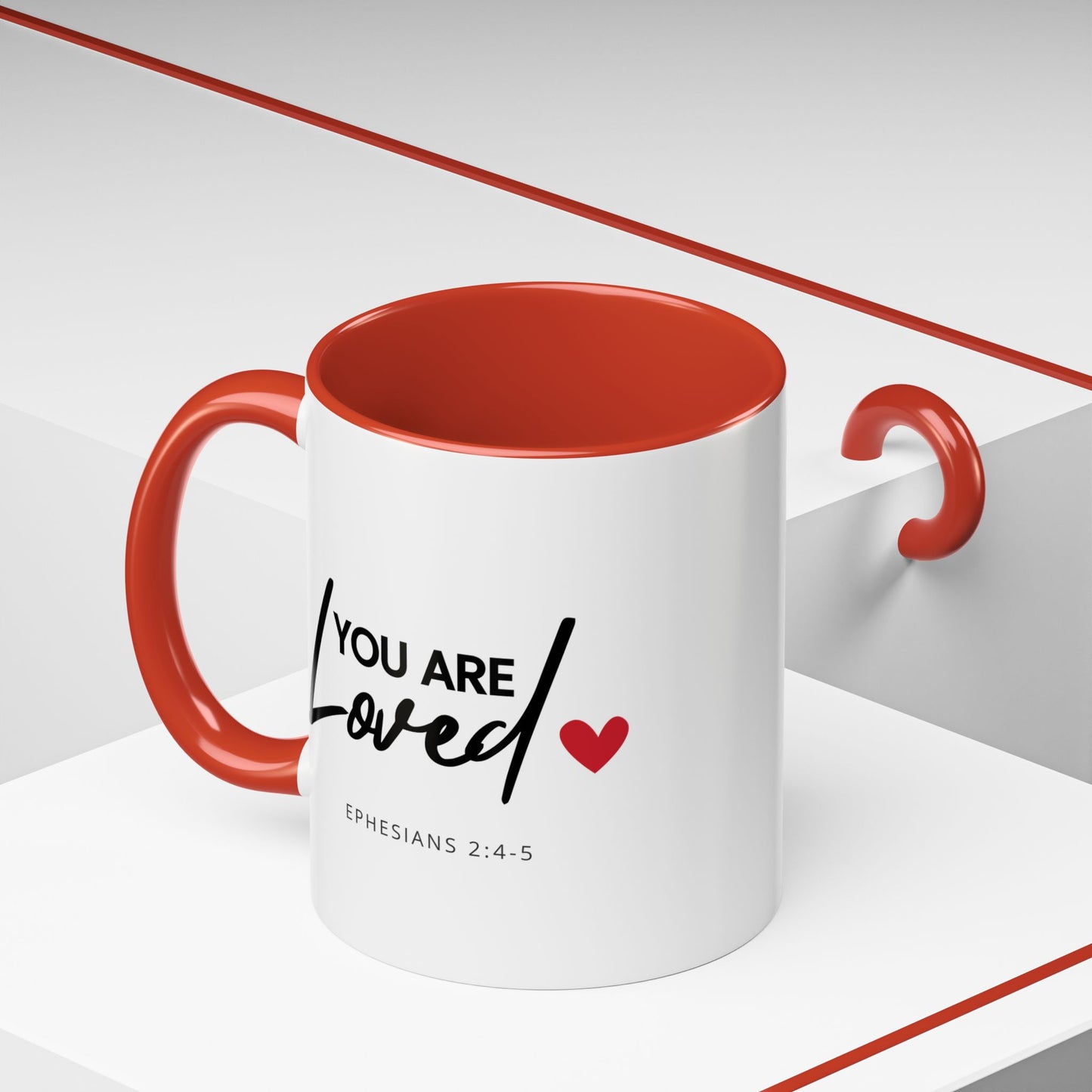 Christian Accent Coffee Mug (11 or 15oz, various colors) 'You are loved' (Ephesians 2:4-5)