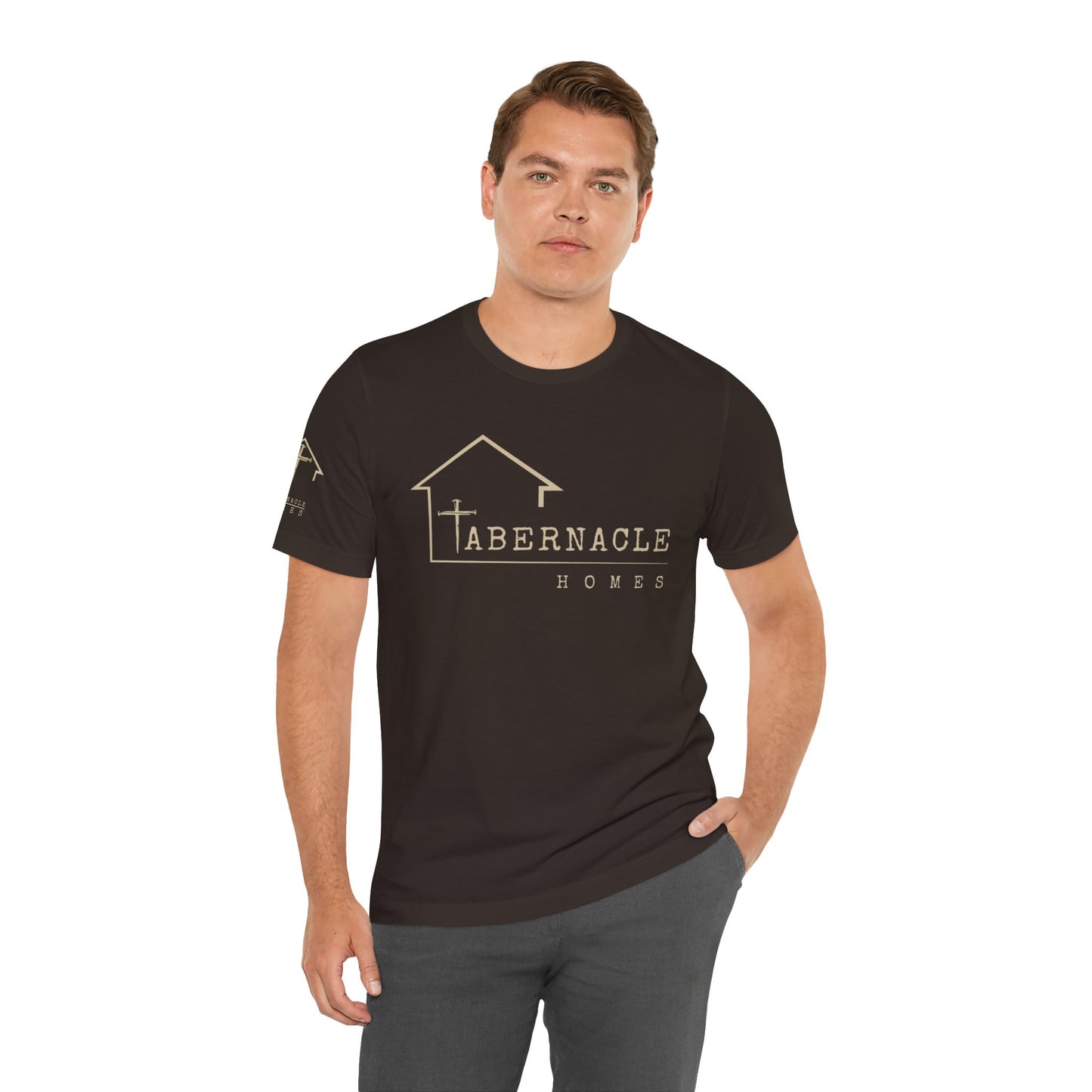Modern Tee, Custom branded for your Company - Tabernacle Homes on front & sleeve