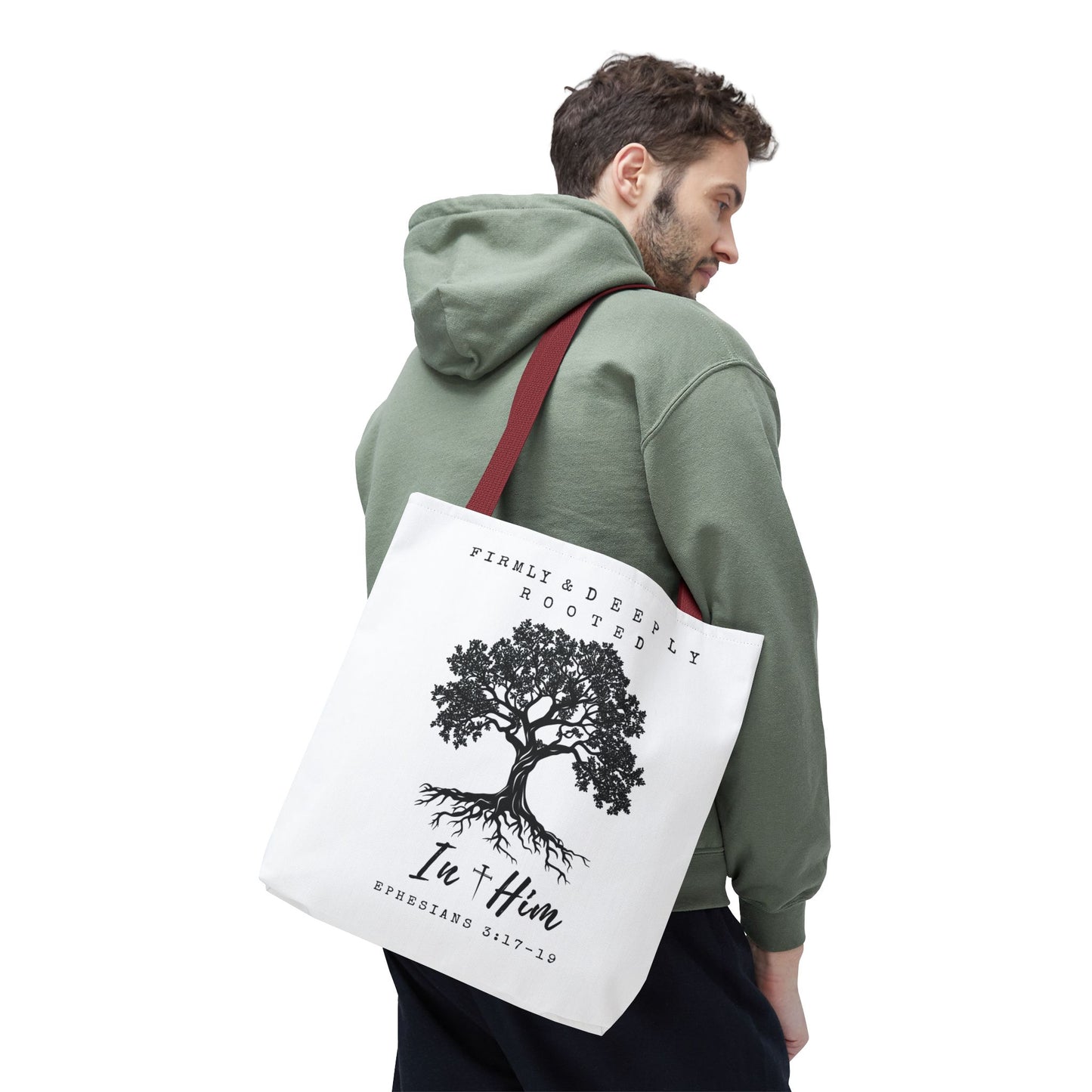 Christian Inspirational Tote Bag - Firmly & Deeply Rooted in Him (Ephesians 3:17-19) Express Delivery available