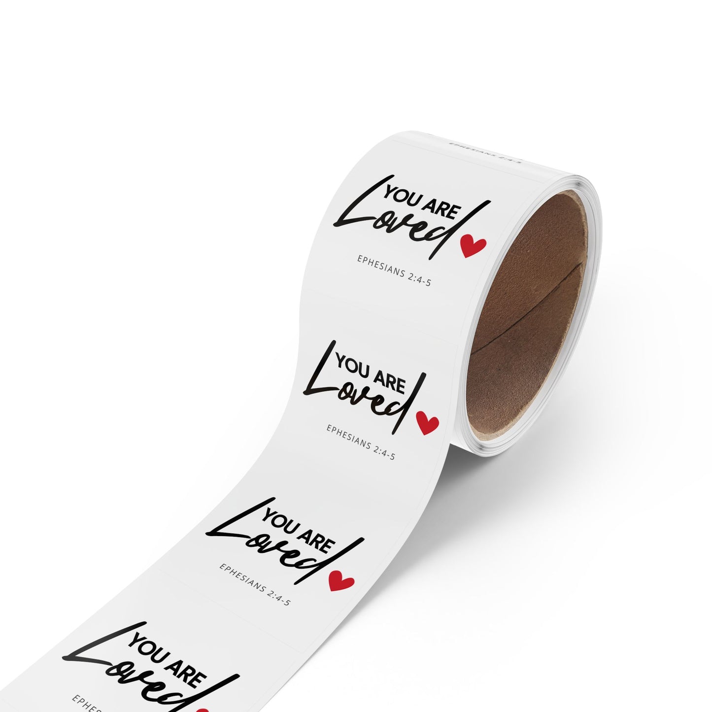 Christian Inspirational Sticker Rolls of 50, 100 or 250 (1"x 1" or 2"x 2") - 'You Are Loved' (Ephesians 2:4-5)