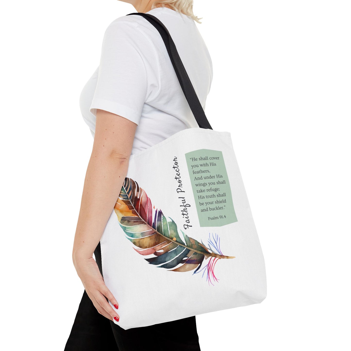 Christian Inspirational Tote Bag - 'Faithful Protector' (Psalm 91.4) - Style 1