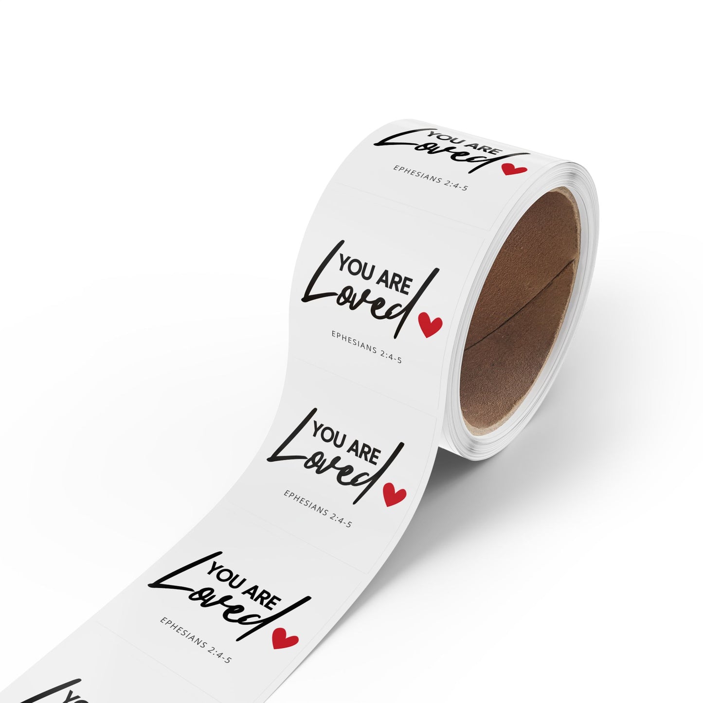 Christian Inspirational Sticker Rolls of 50, 100 or 250 (1"x 1" or 2"x 2") - 'You Are Loved' (Ephesians 2:4-5)