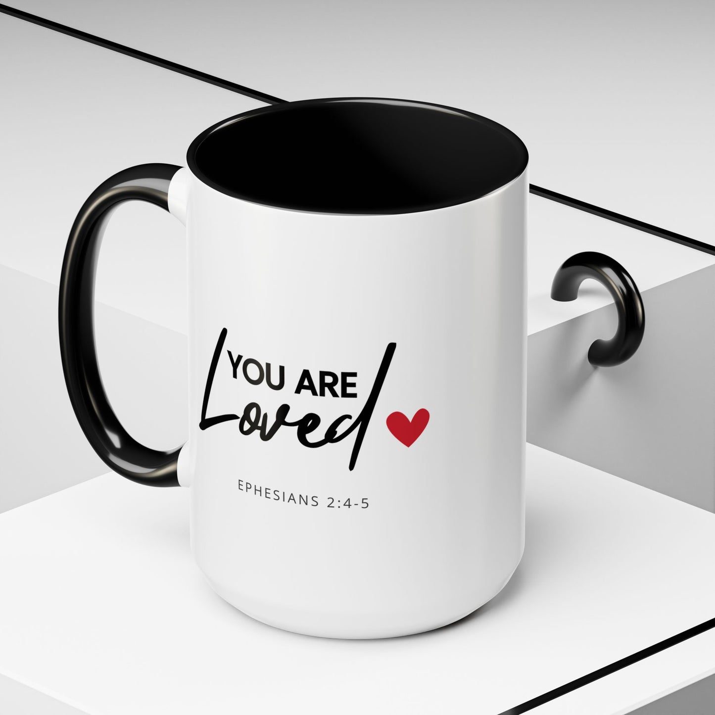 Christian Accent Coffee Mug (11 or 15oz, various colors) 'You are loved' (Ephesians 2:4-5)