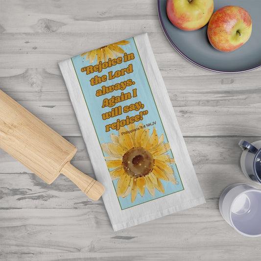 Inspirational Sunflower Tea Towel – Joyful Kitchen Decor with Scripture by Northwest Haven's Harvest