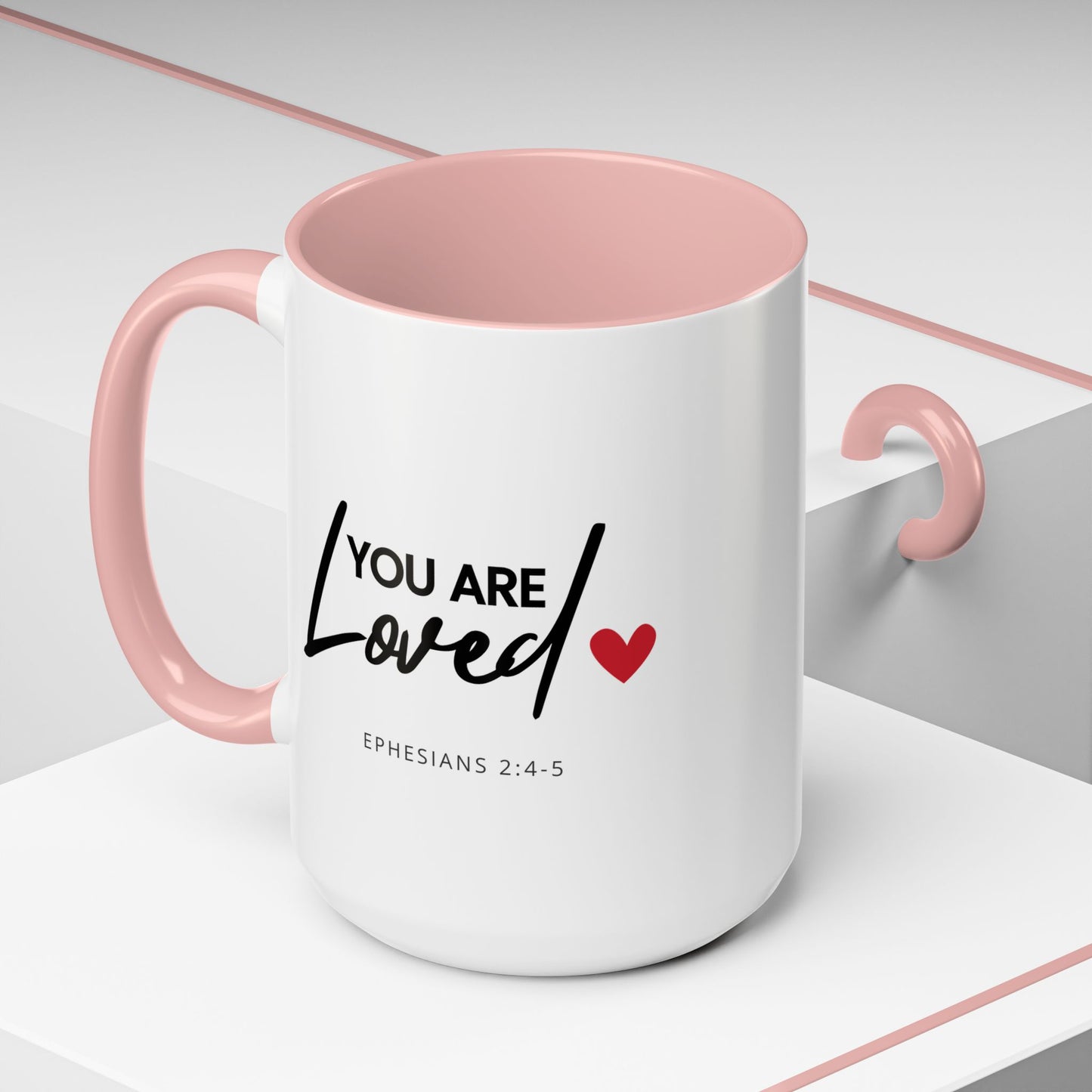 Christian Accent Coffee Mug (11 or 15oz, various colors) 'You are loved' (Ephesians 2:4-5)