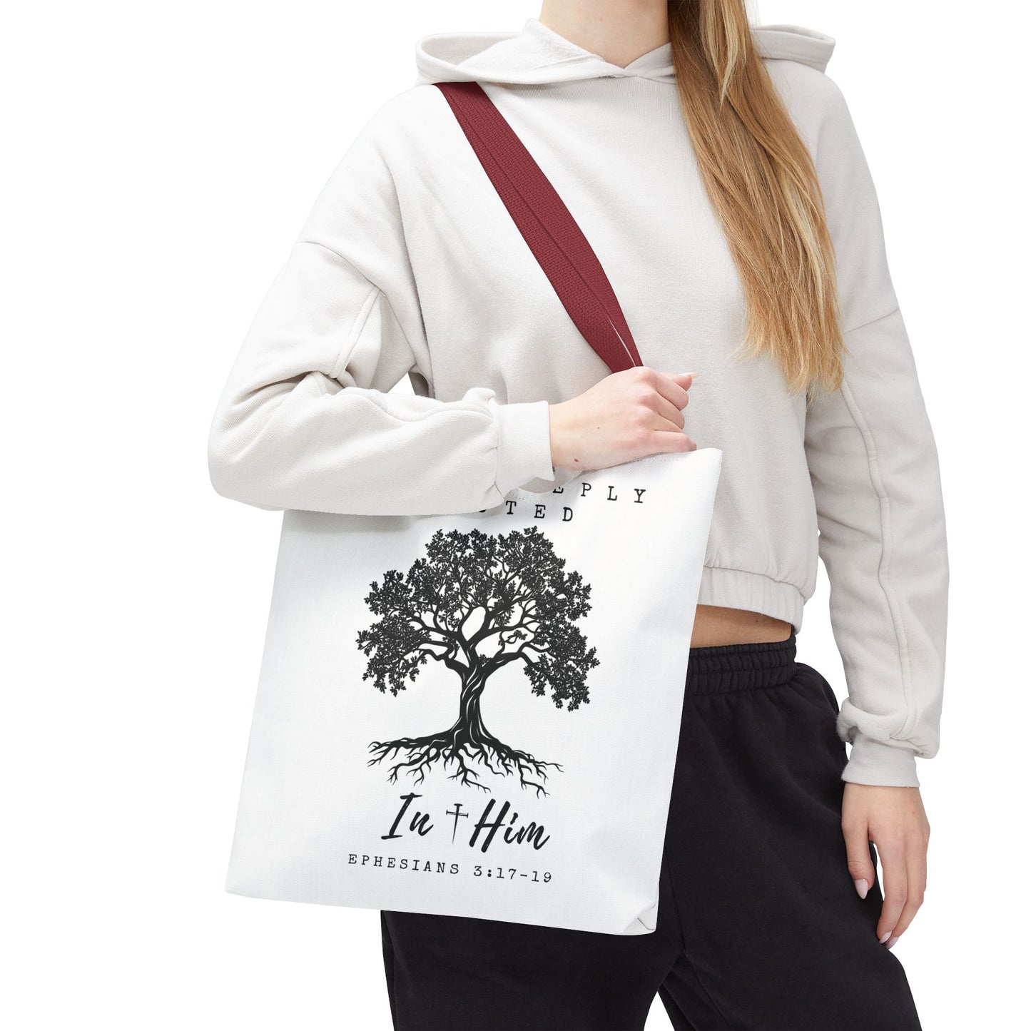 Christian Inspirational Tote Bag - Firmly & Deeply Rooted in Him (Ephesians 3:17-19) Express Delivery available