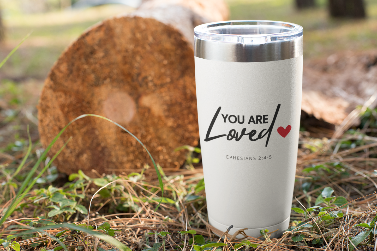 Christian Insulated Tumbler, 20oz - 'You are loved', Ephesians 2:4-5