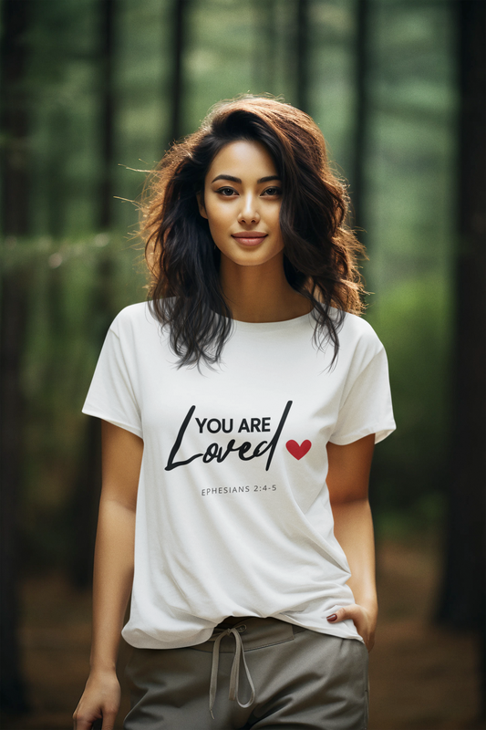 Christian Tee Shirt - 'You are Loved' (Ephesians 2:4-5) Unisex Jersey Short Sleeve Tee