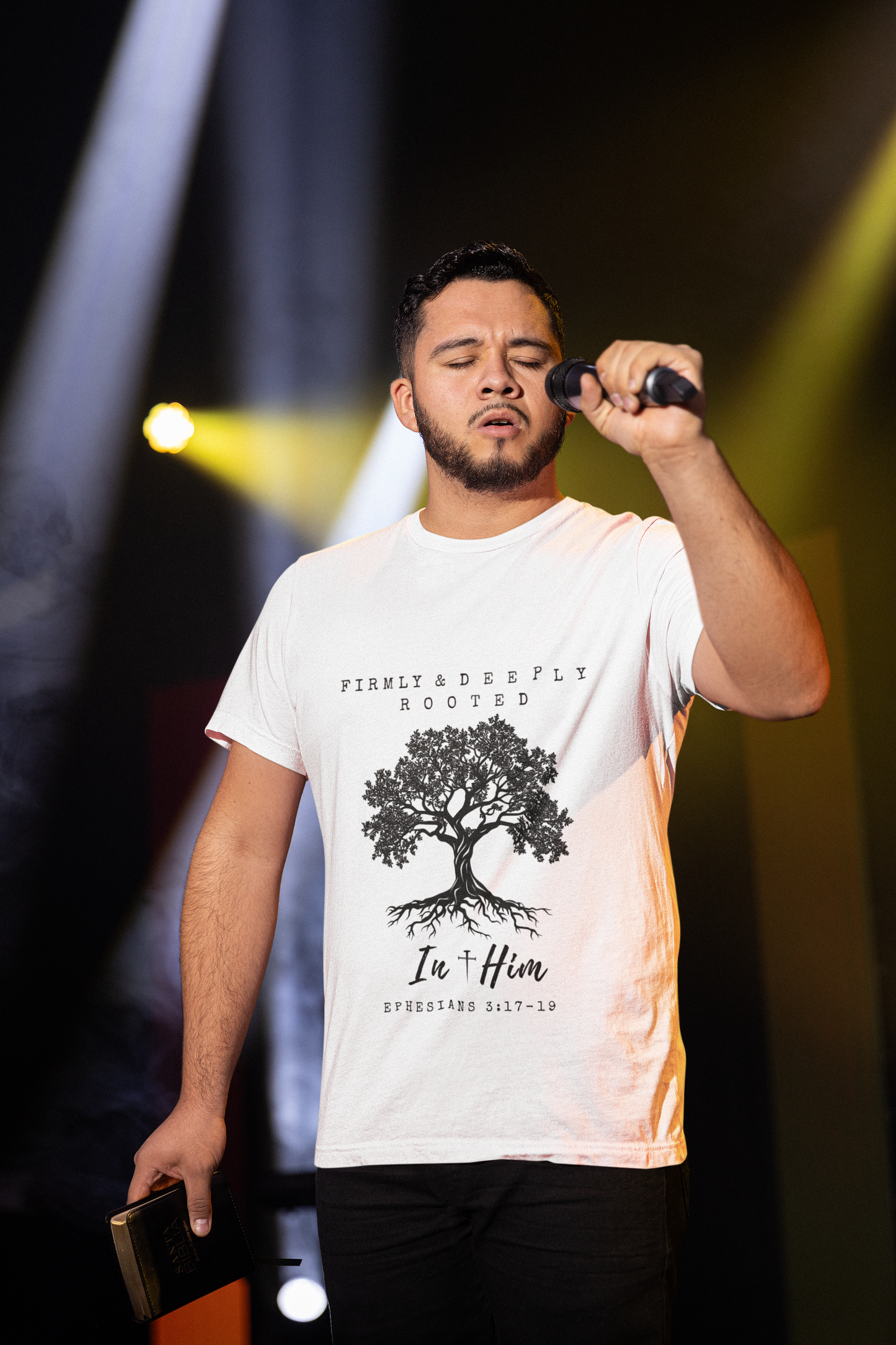 Christian Inspirational T-Shirt - 'Firmly & Deeply Rooted in Him' (Ephesians 3:17-19) - Express Delivery available