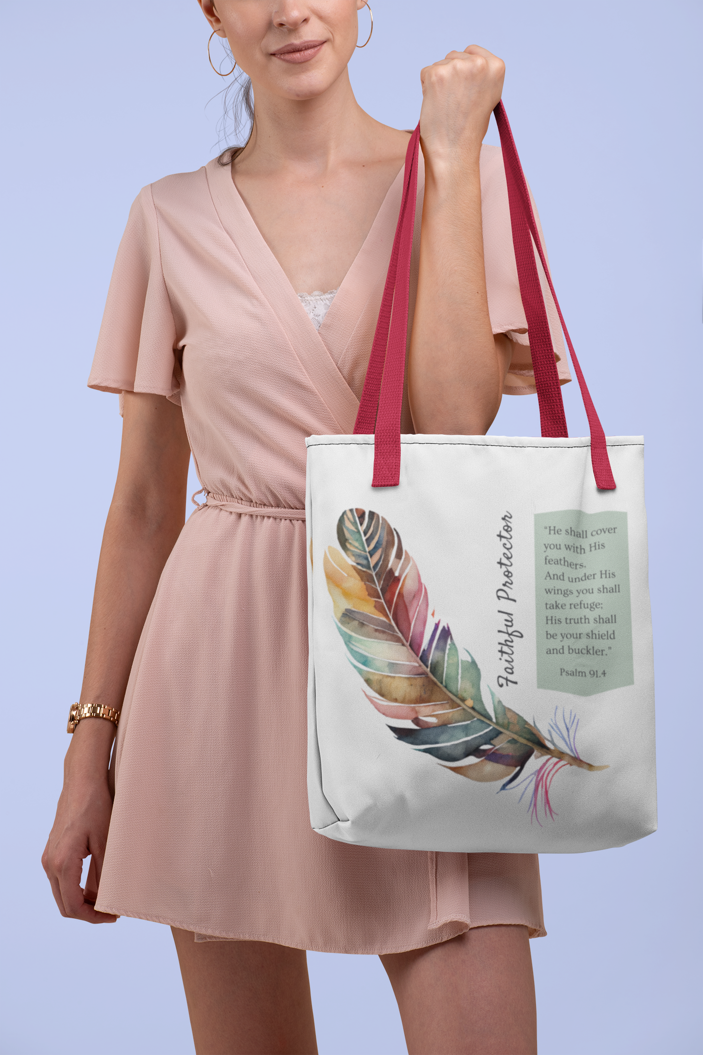 Christian Inspirational Tote Bag - 'Faithful Protector' (Psalm 91.4) - Style 1