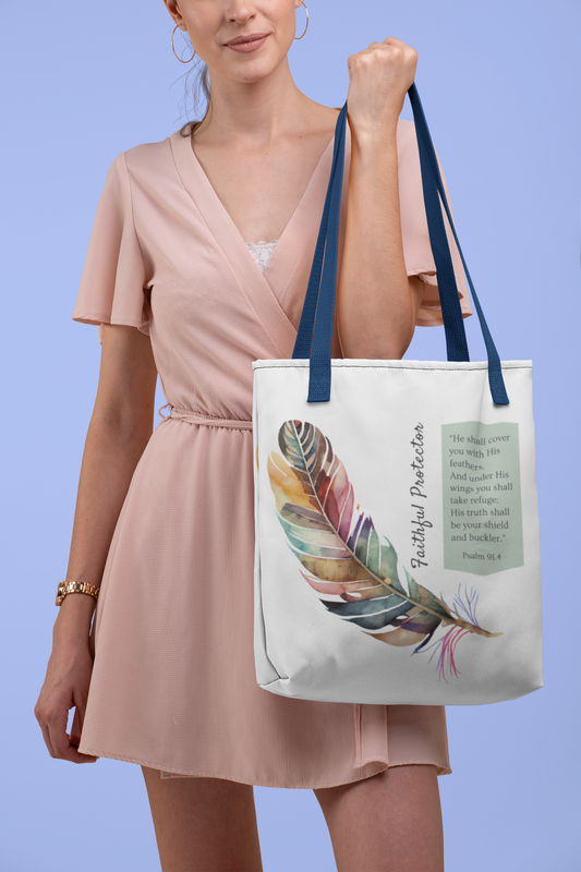 Christian Inspirational Tote Bag - 'Faithful Protector' (Psalm 91.4) - Style 1