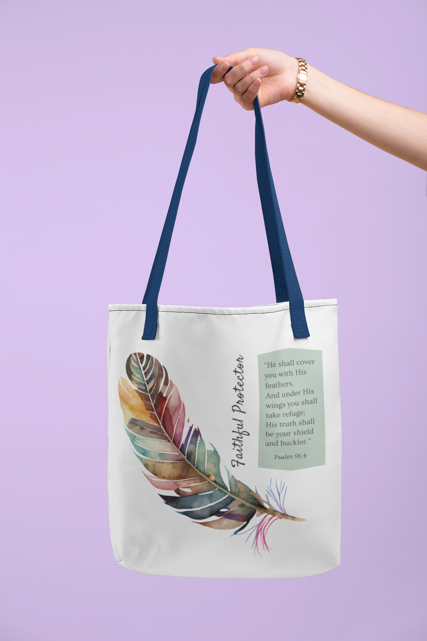 Christian Inspirational Tote Bag - 'Faithful Protector' (Psalm 91.4) - Style 1