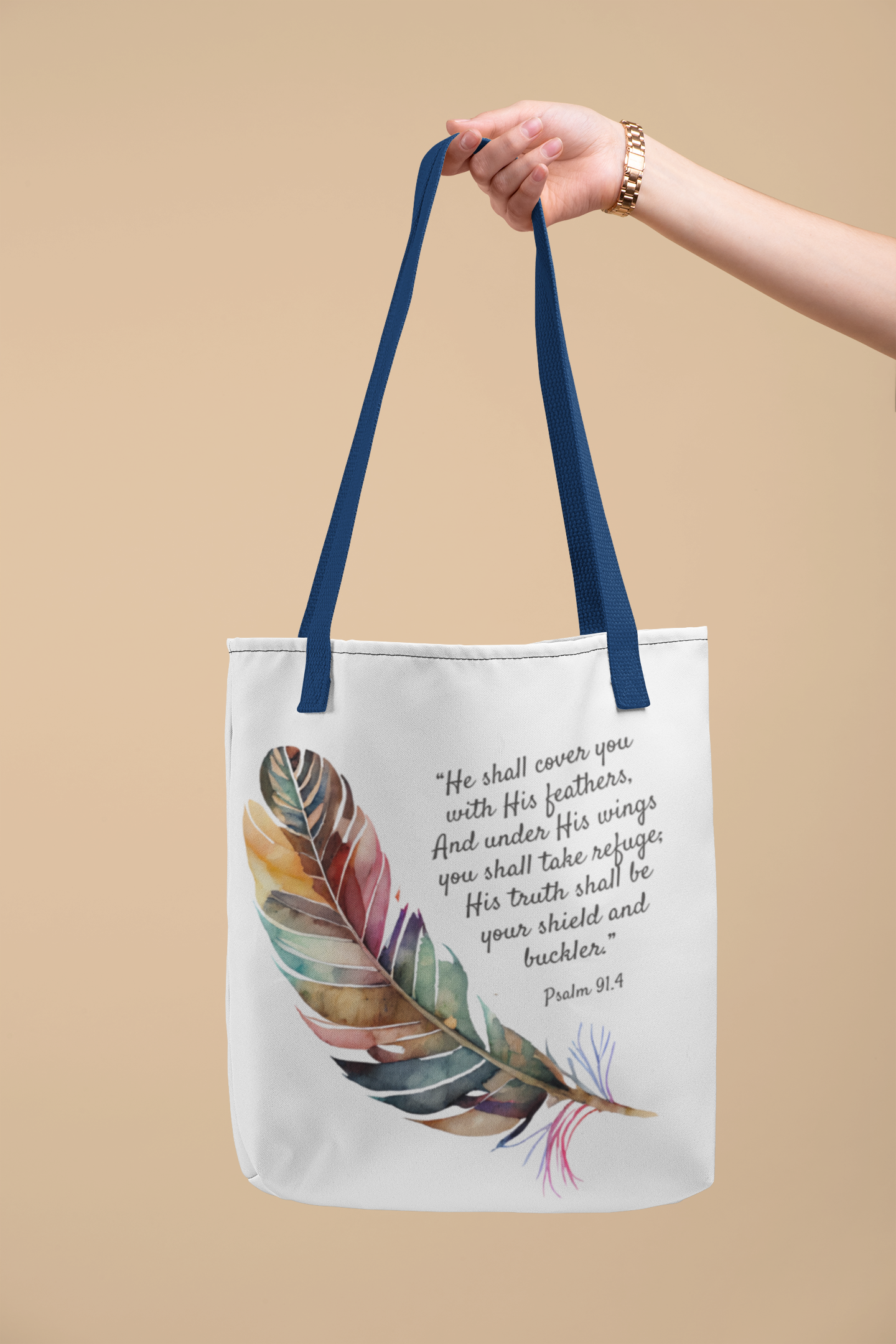 Christian Inspirational Tote Bag - 'Faithful Protector' (Psalm 91.4) - Style 1