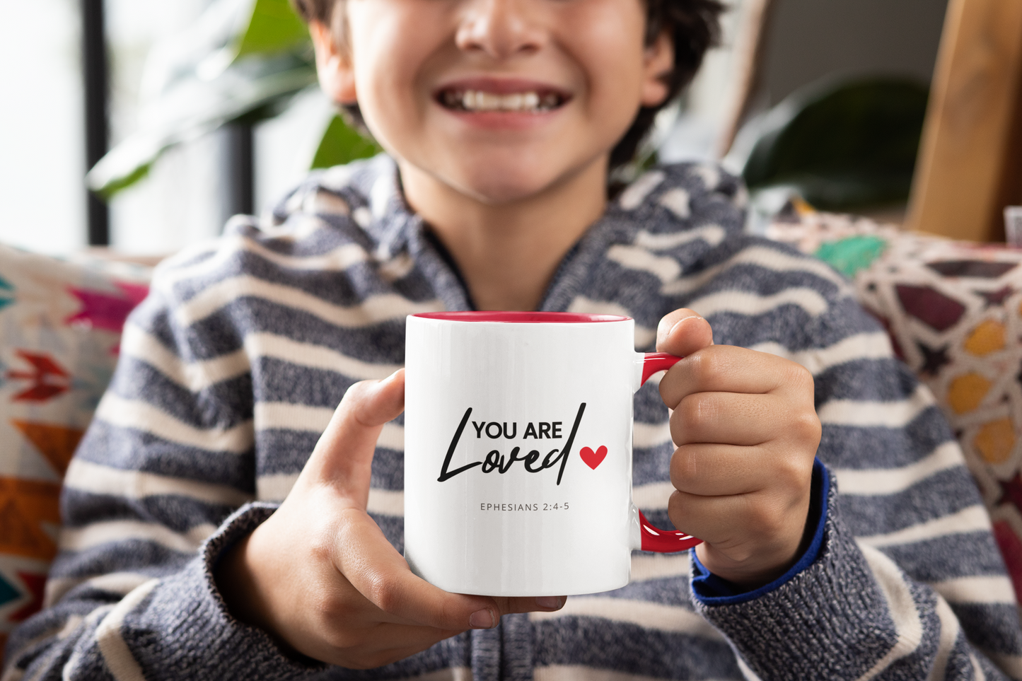 Christian Accent Coffee Mug (11 or 15oz, various colors) 'You are loved' (Ephesians 2:4-5)