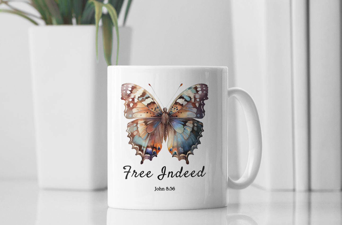 Free Indeed Coffee Mug – Christian Gift, Bible Verse Design