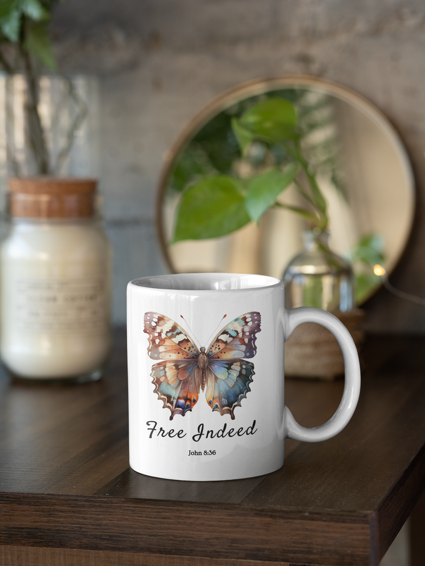 Free Indeed Coffee Mug – Christian Gift, Bible Verse Design