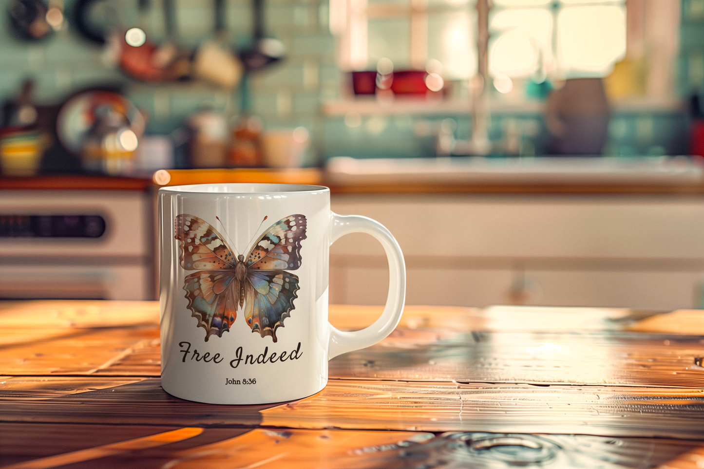 Free Indeed Coffee Mug – Christian Gift, Bible Verse Design