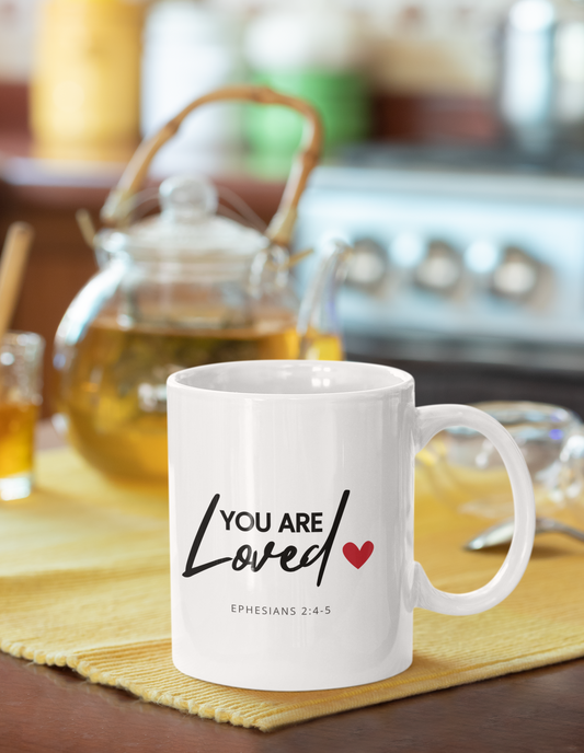 You Are Loved Scripture Mug • Ephesians 2:4‑5 • Christian Coffee Cup • Inspirational Bible Verse Gift • Faith Encouragement Mug