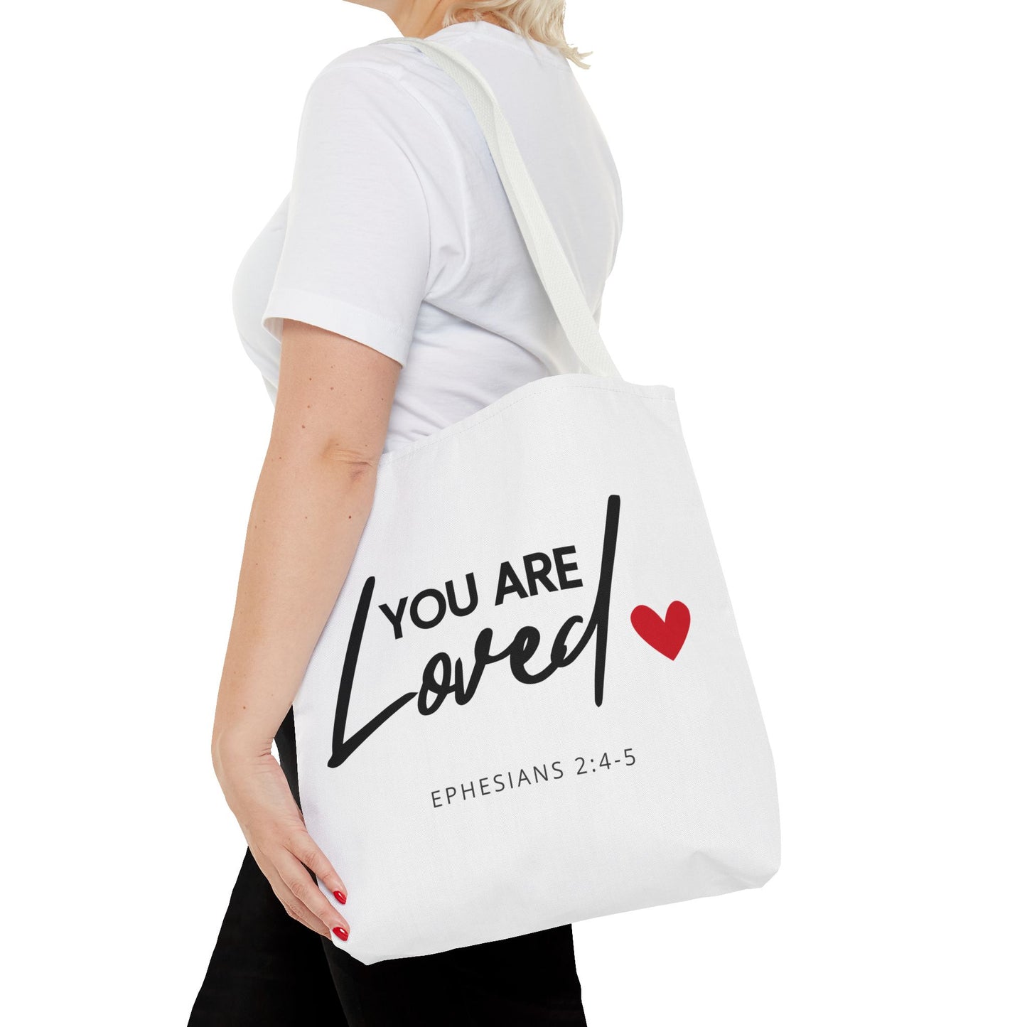 Christian Inspirational 'You are loved' (Ephesians 2:4-5) Tote Bag