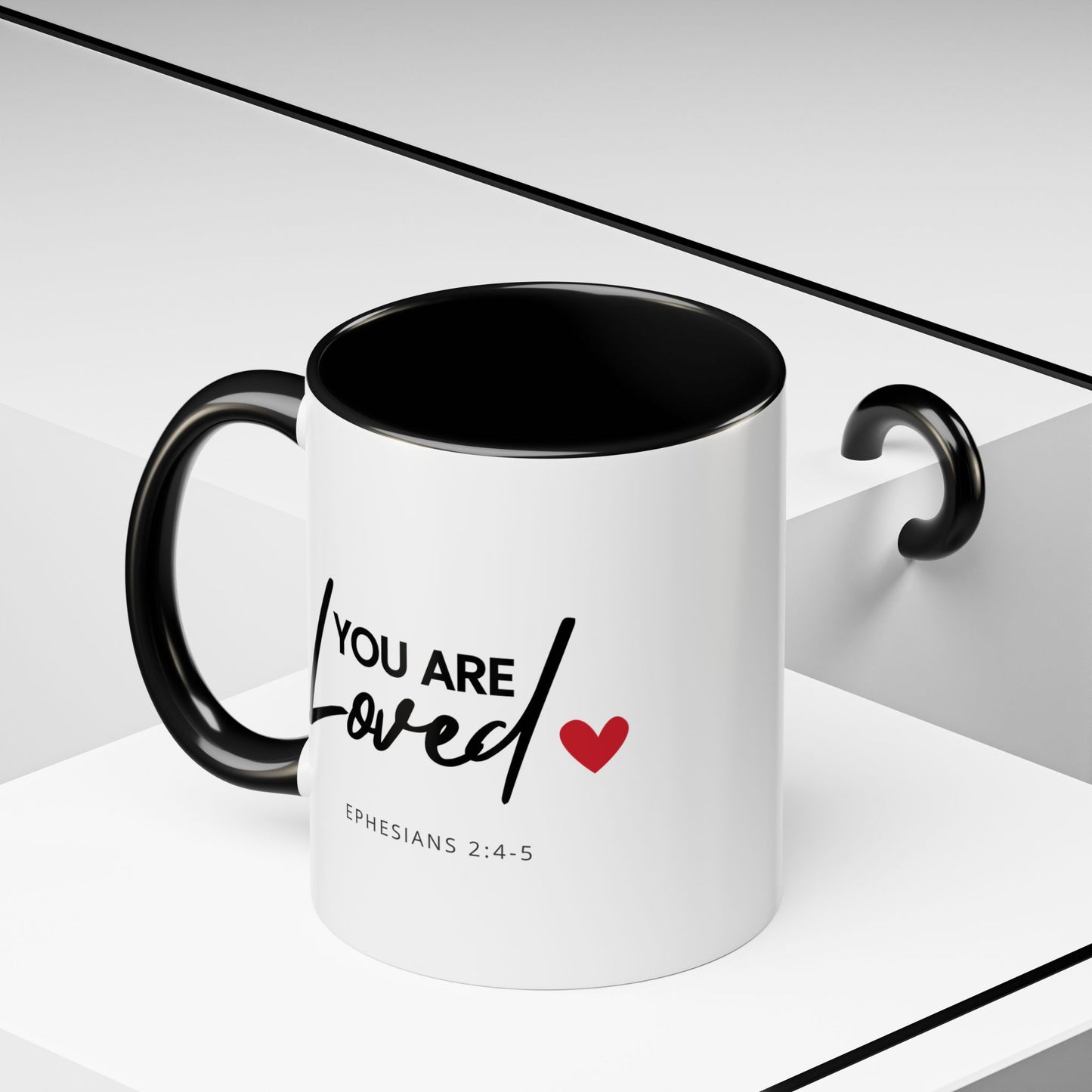 Christian Accent Coffee Mug (11 or 15oz, various colors) 'You are loved' (Ephesians 2:4-5)