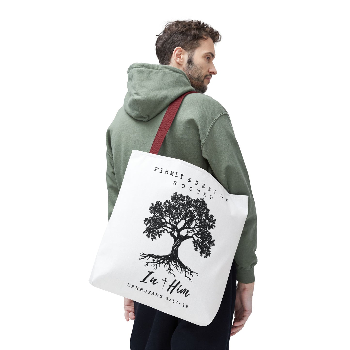 Christian Inspirational Tote Bag - Firmly & Deeply Rooted in Him (Ephesians 3:17-19) Express Delivery available