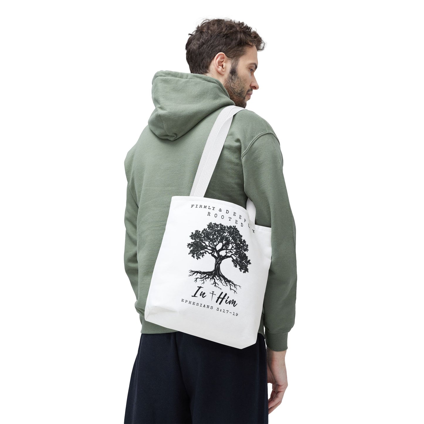 Christian Inspirational Tote Bag - Firmly & Deeply Rooted in Him (Ephesians 3:17-19) Express Delivery available