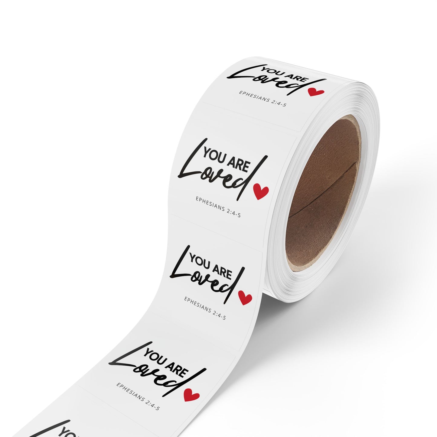 Christian Inspirational Sticker Rolls of 50, 100 or 250 (1"x 1" or 2"x 2") - 'You Are Loved' (Ephesians 2:4-5)