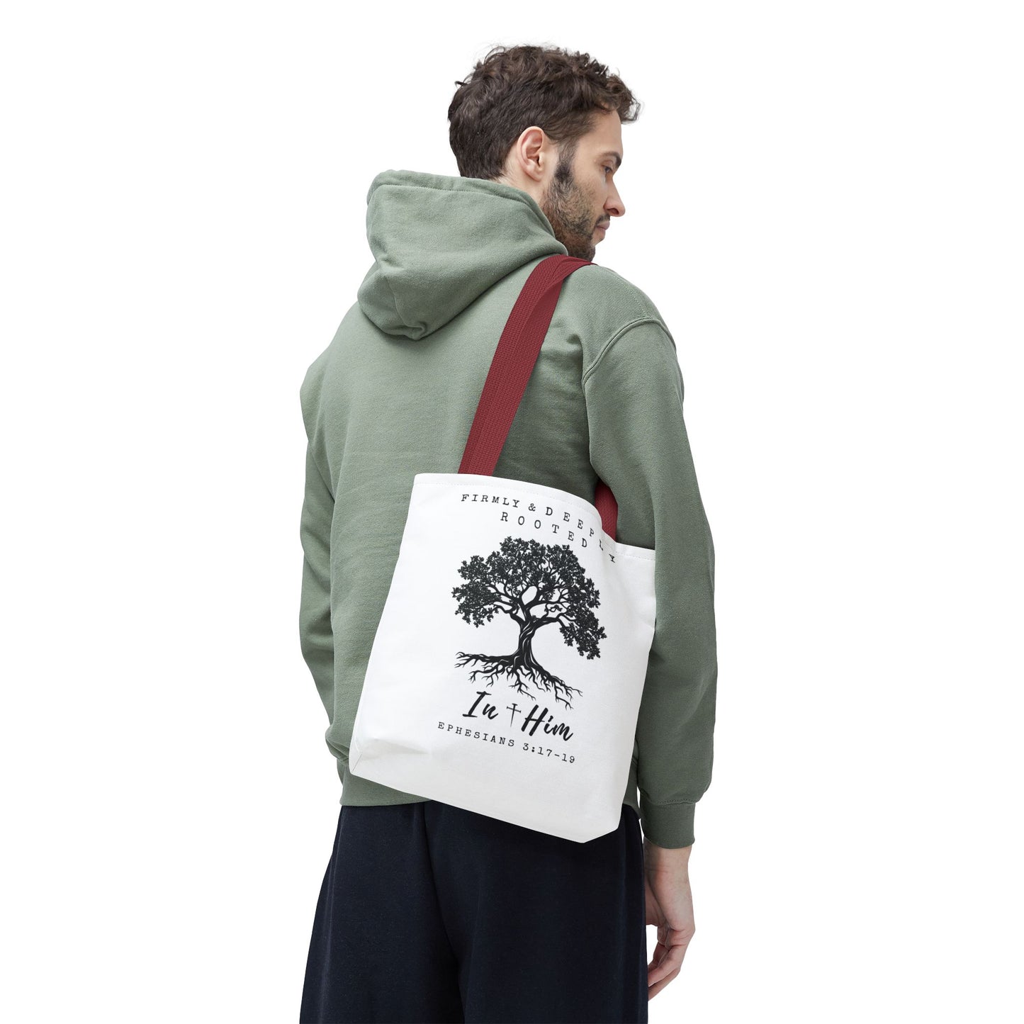 Christian Inspirational Tote Bag - Firmly & Deeply Rooted in Him (Ephesians 3:17-19) Express Delivery available