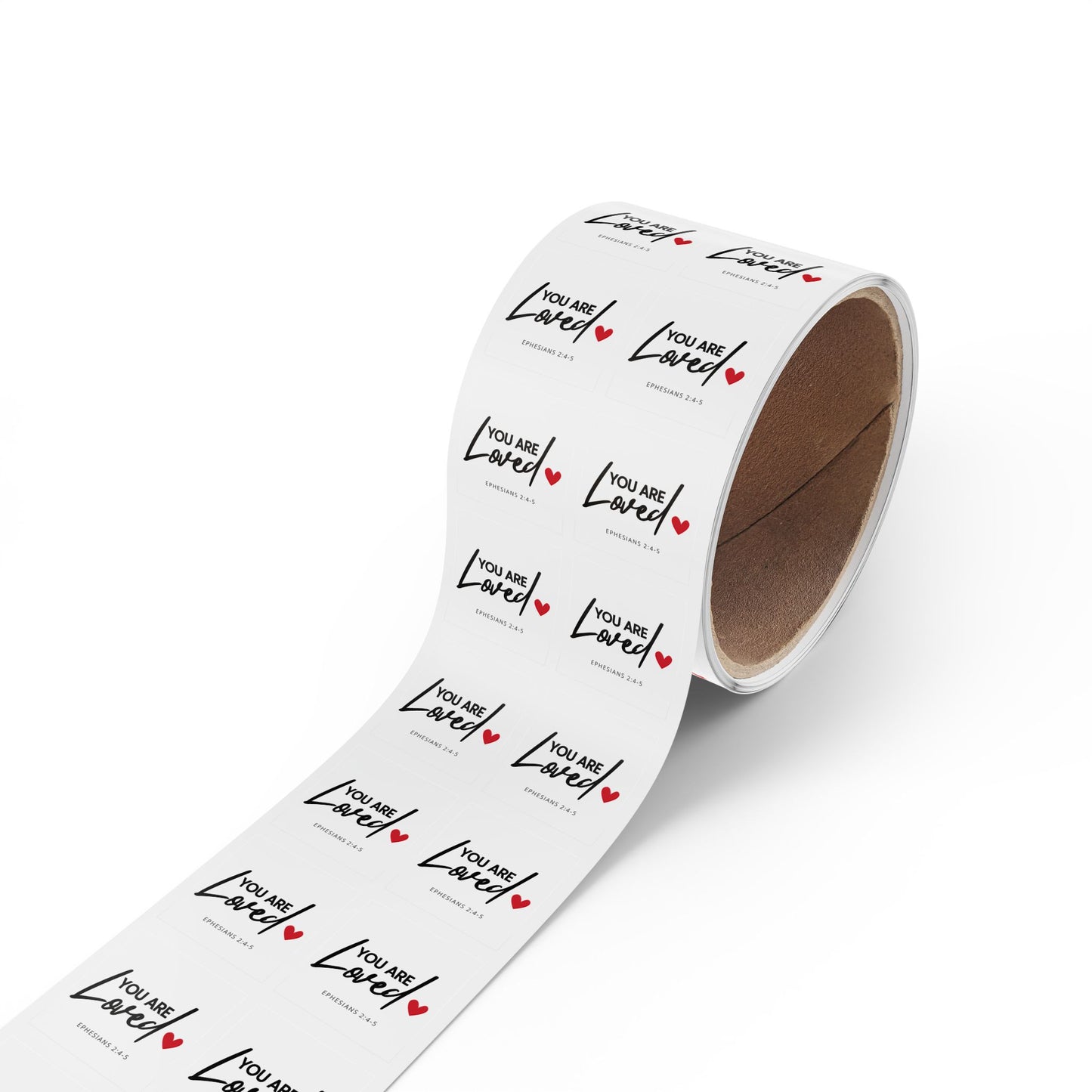 Christian Inspirational Sticker Rolls of 50, 100 or 250 (1"x 1" or 2"x 2") - 'You Are Loved' (Ephesians 2:4-5)