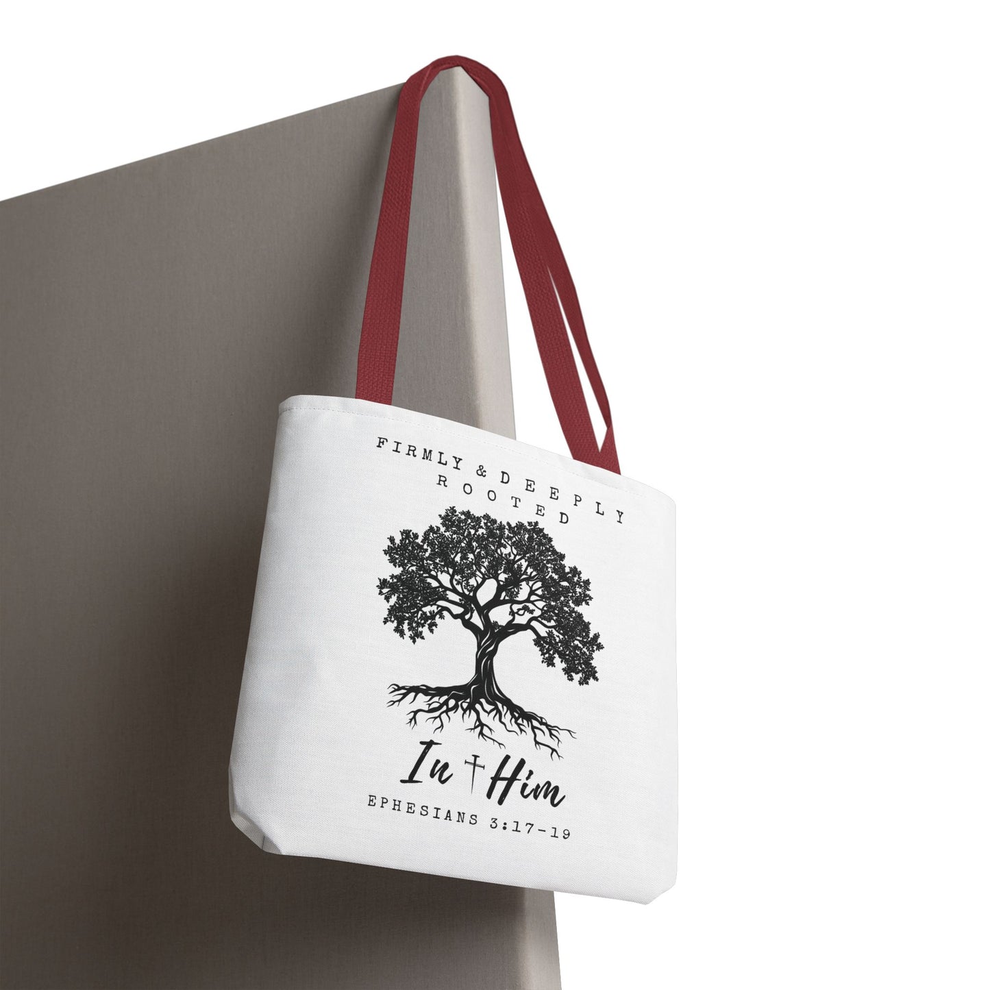 Christian Inspirational Tote Bag - Firmly & Deeply Rooted in Him (Ephesians 3:17-19) Express Delivery available