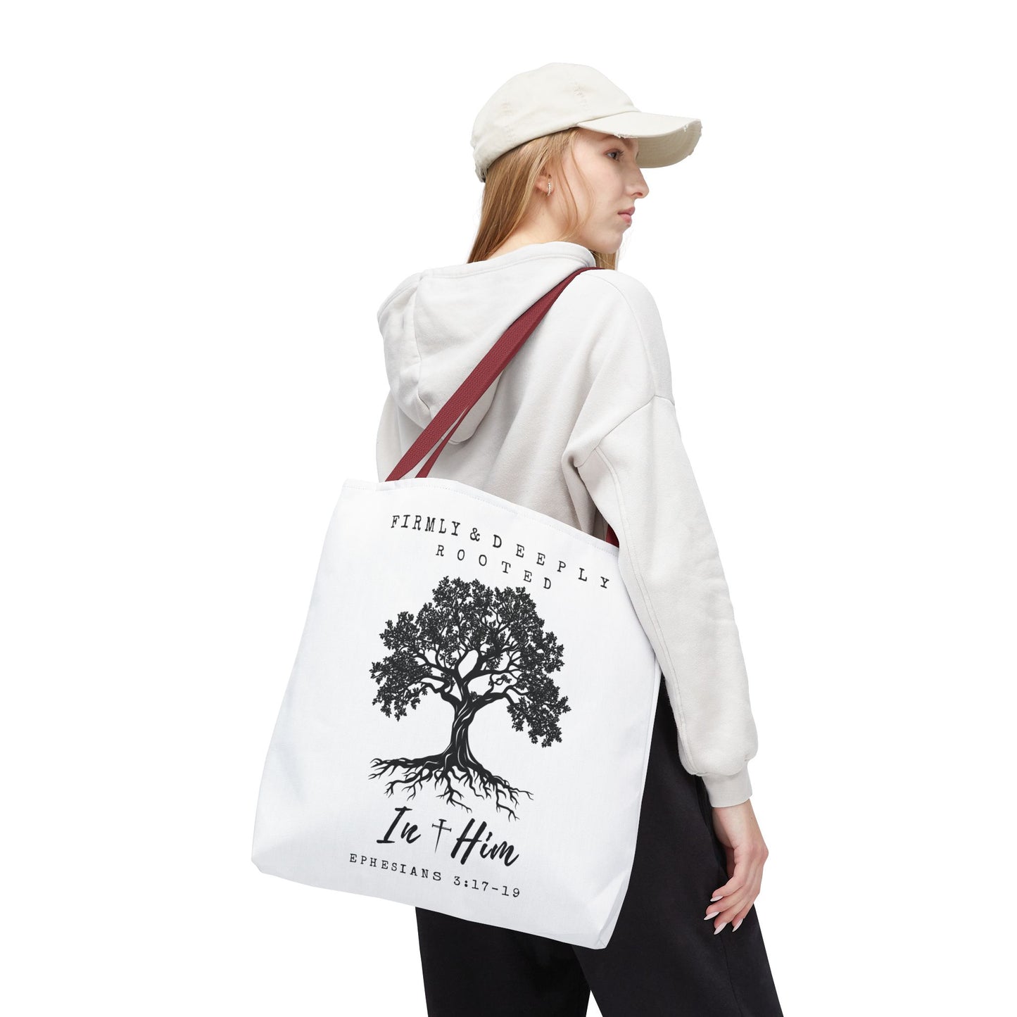 Christian Inspirational Tote Bag - Firmly & Deeply Rooted in Him (Ephesians 3:17-19) Express Delivery available