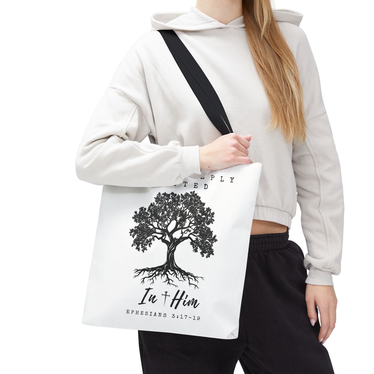 Christian Inspirational Tote Bag - Firmly & Deeply Rooted in Him (Ephesians 3:17-19) Express Delivery available