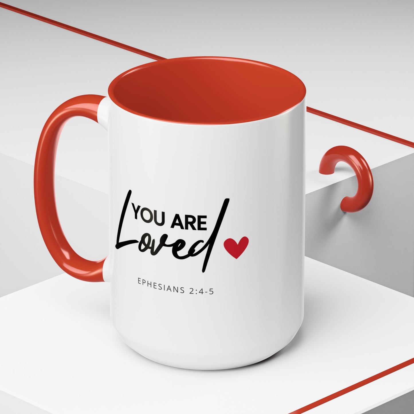 Christian Accent Coffee Mug (11 or 15oz, various colors) 'You are loved' (Ephesians 2:4-5)