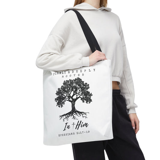 Christian Inspirational Tote Bag - Firmly & Deeply Rooted in Him (Ephesians 3:17-19) Express Delivery available