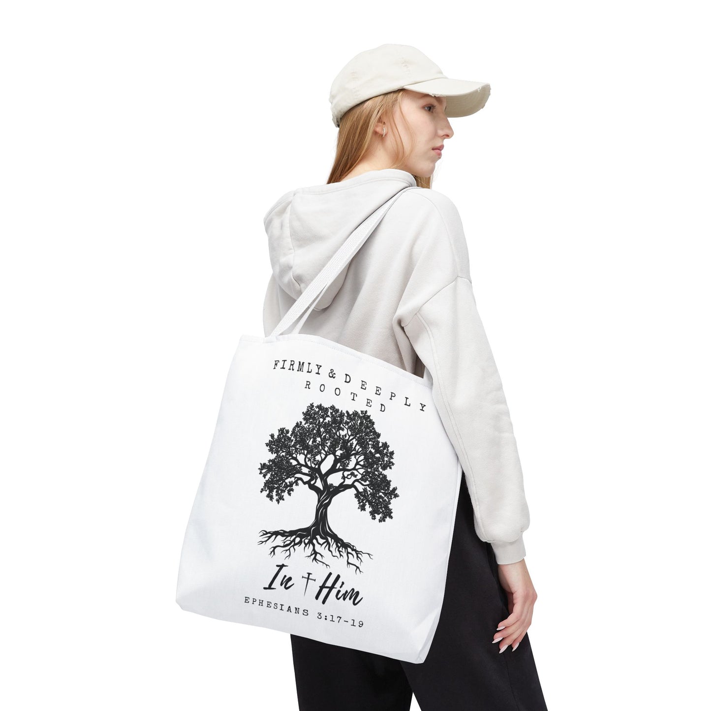 Christian Inspirational Tote Bag - Firmly & Deeply Rooted in Him (Ephesians 3:17-19) Express Delivery available