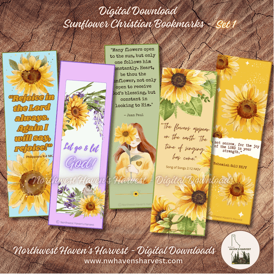 Digital Download: Christian Sunflower Bookmarks with Scriptures (Set 1)