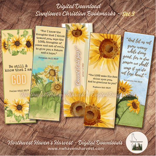 Digital Download: Christian Sunflower Bookmarks with Scriptures (Set 3)