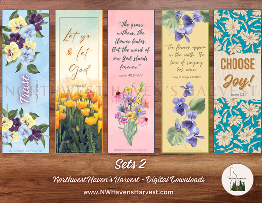 Digital Download: Christian Assorted Flower Bookmarks with Scriptures (Set 2)