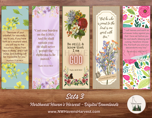 Digital Download: Christian Assorted Flower Bookmarks with Scriptures (Set 3)