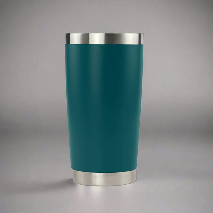 20 oz oz Midnight Blue Travel Coffee Tumbler Mug with Silver rim on top and bottom