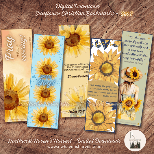 Digital Download: Christian Sunflower Bookmarks with Scriptures (Set 2)
