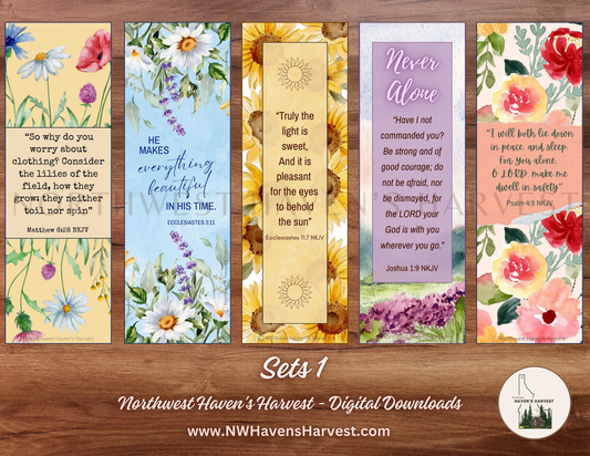 Digital Download: Christian Assorted Flower Bookmarks with Scriptures (Set 1)