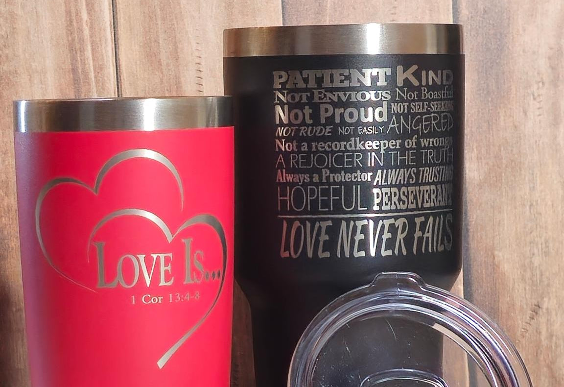 1 Corinthians 13:4-8 Stainless Steel Travel Mug – Christian Gift