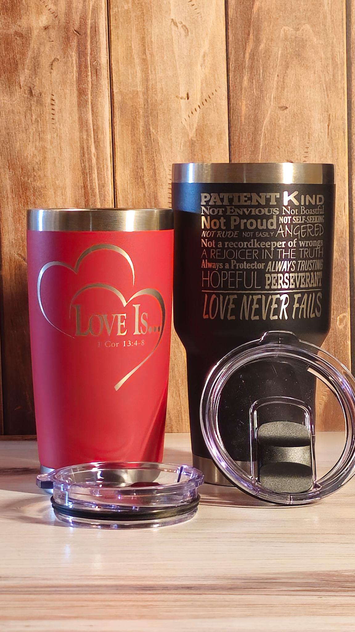 1 Corinthians 13:4-8 Stainless Steel Travel Mug – Christian Gift