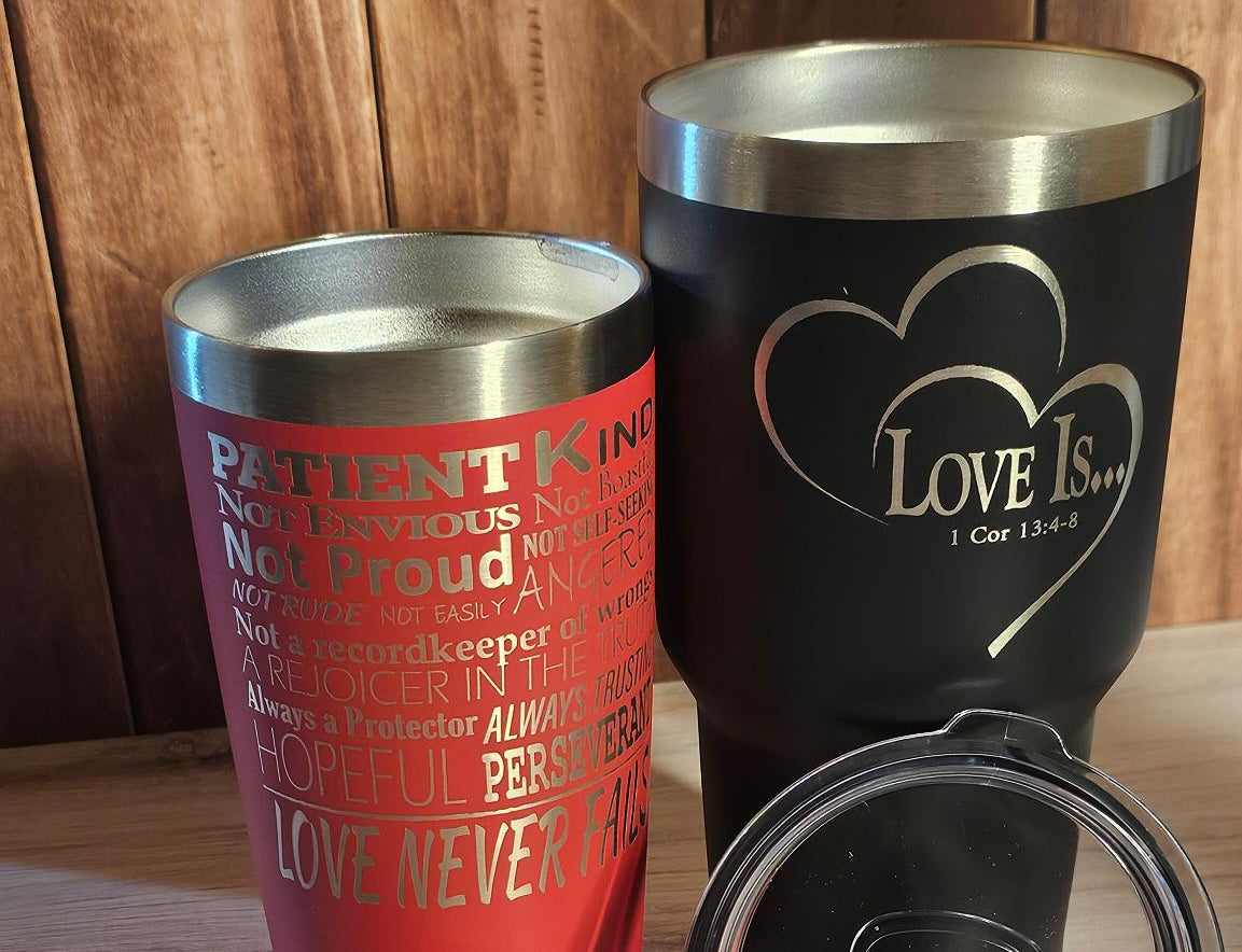 1 Corinthians 13:4-8 Stainless Steel Travel Mug – Christian Gift